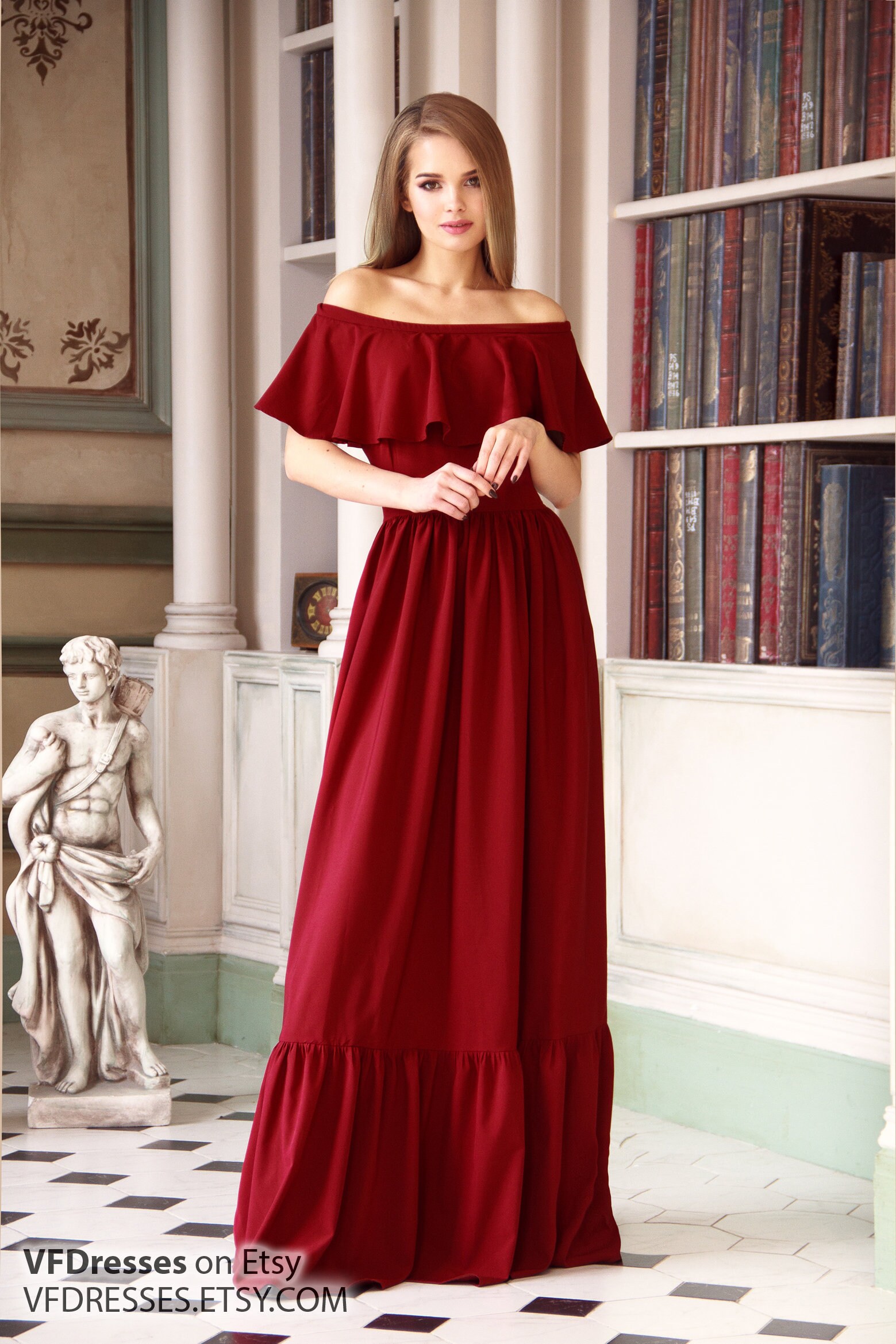 burgundy off shoulder dress