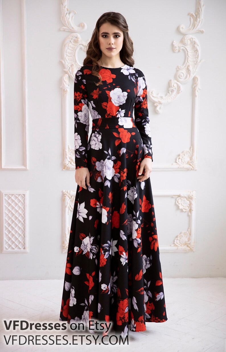 Long Floral Dress Black Maxi Dress 