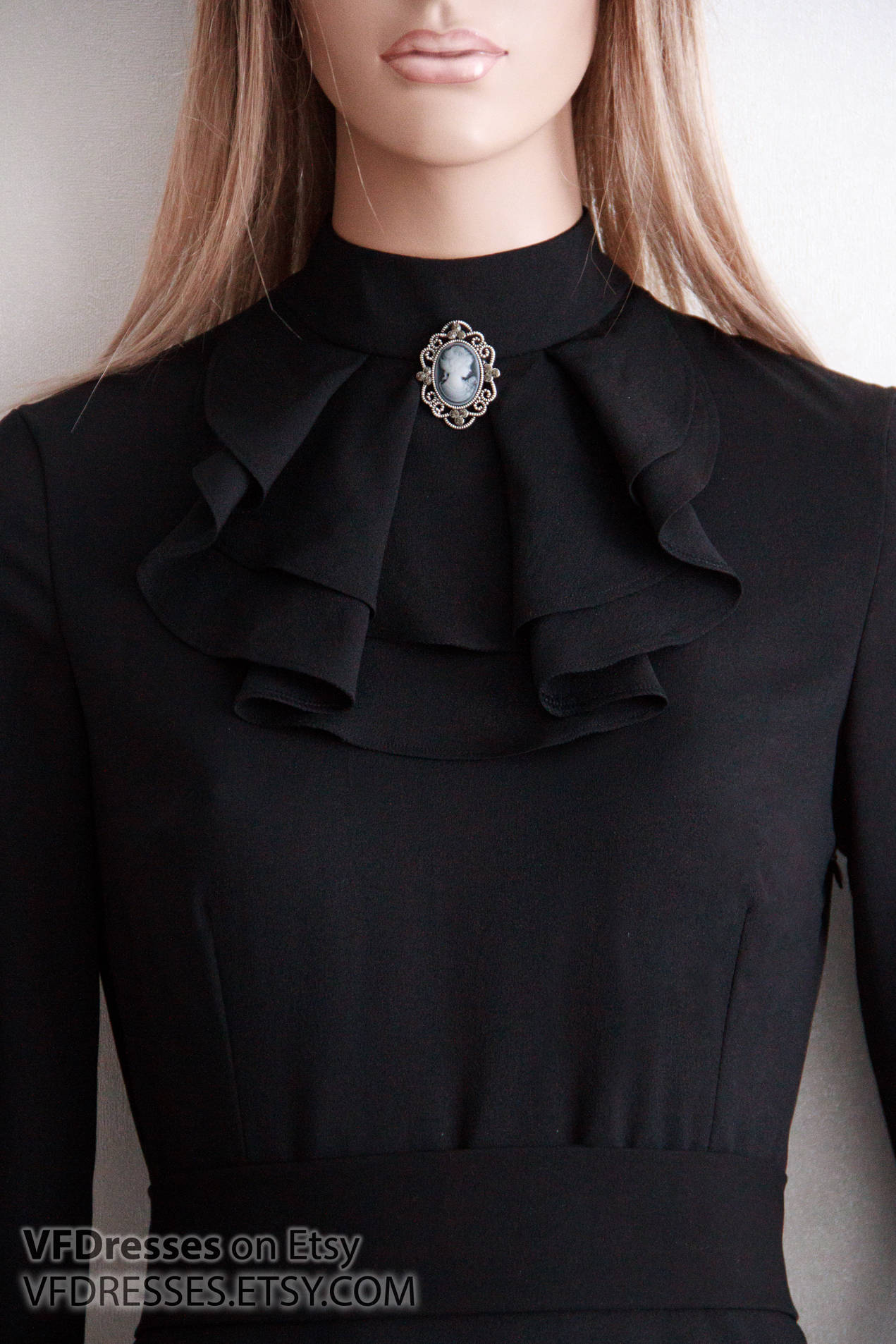 Black evening dress with jabot special occasion woman dress Etsy