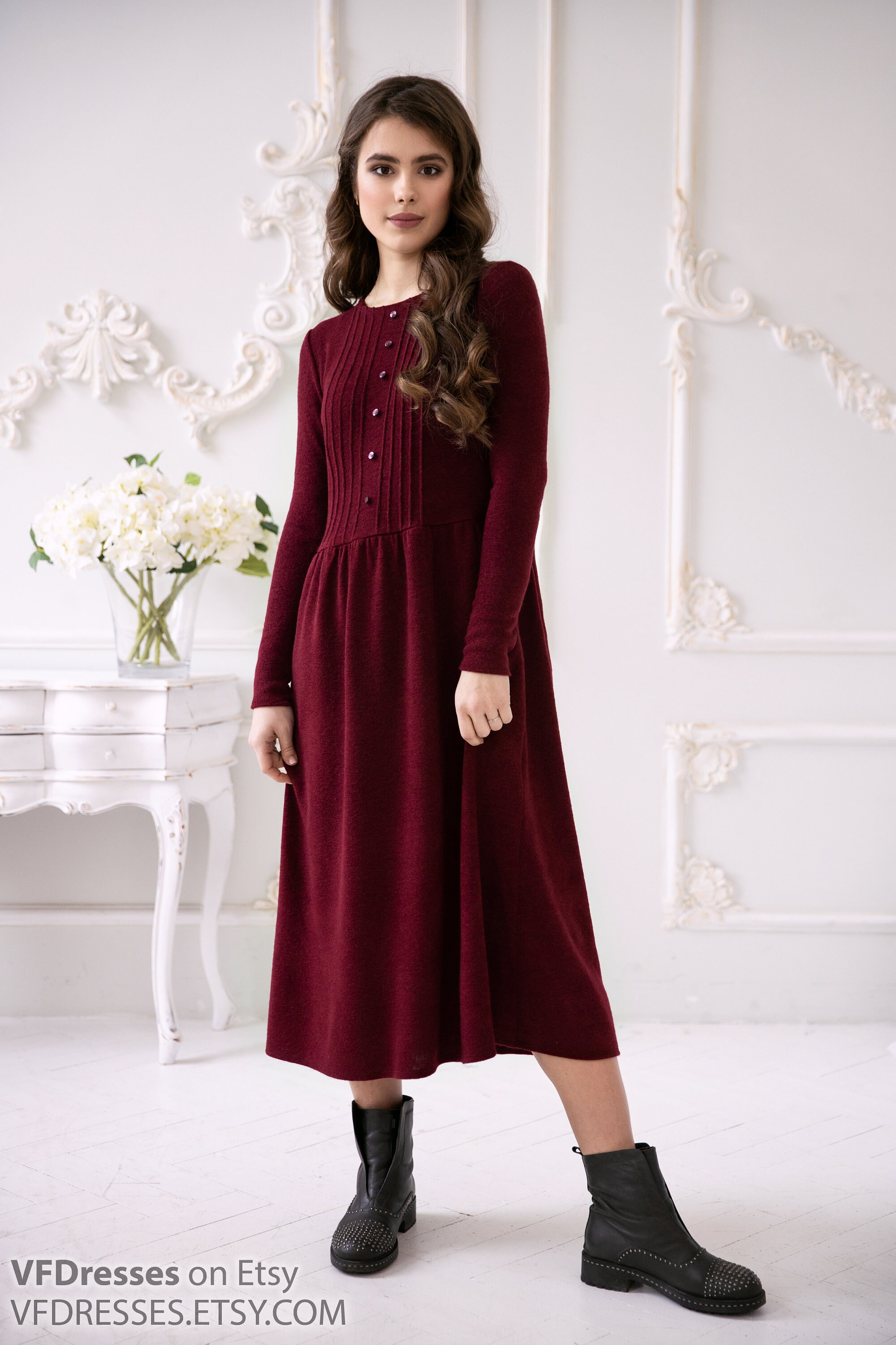 Angora dress dark green casual Dress Casual Angora dress Etsy