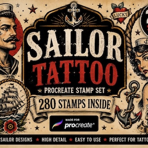 280 Sailor Tattoo Stamps for Procreate | Old School Nautical Designs (Digital Download)