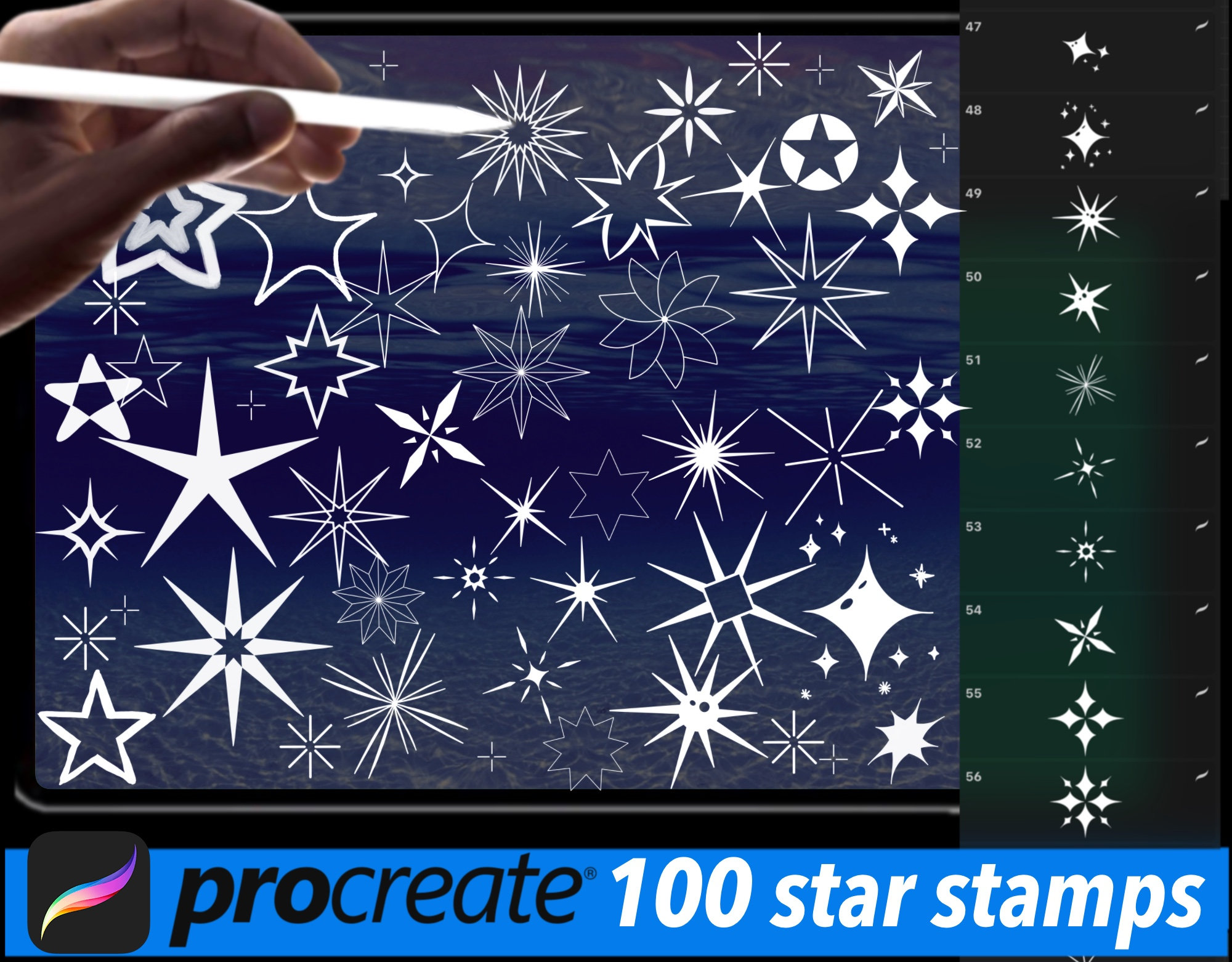 100 Stars Procreate Stamp Set Etsy