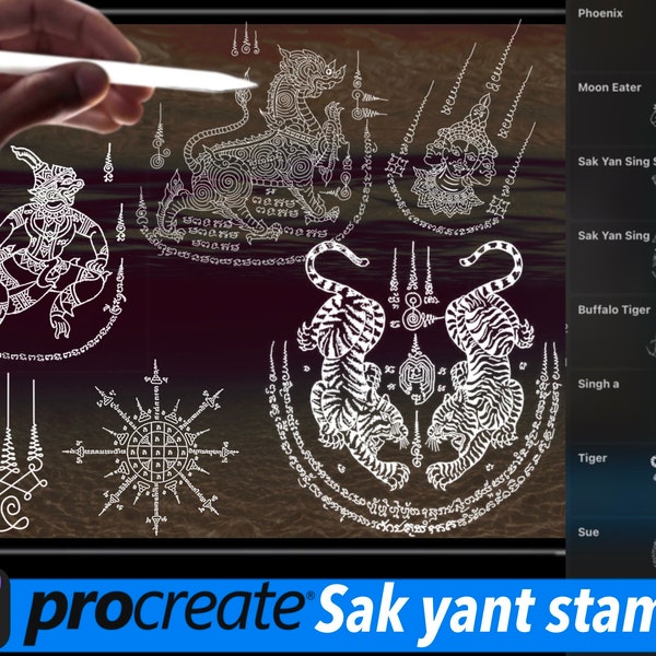 Sak Yant tattoo stamp set with 122 stamps