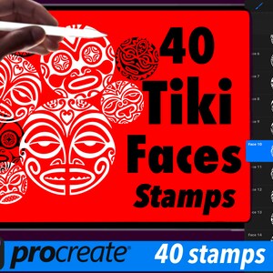Procreate brush stamps 40 Polynesian tiki faces