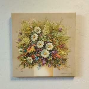 Cuadro pequeño, flores silvestres, ramo de flores, lienzo, acrílico, hecho a mano