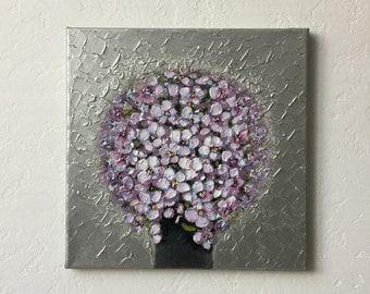 Schilderij paarse bloemen: kleine impressionistische bloemsierkunst op canvas