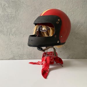 Vintage Motorcycle helmet, red safety helmet, vintage helmet, garage decor image 12