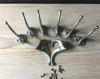 Set of 8 Vintage Metal Towel Hooks - USSR Clothes Hangers
