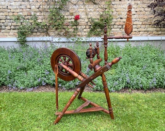 Antique spinning wheel, wooden old spinning wheel, primitive loom, decor