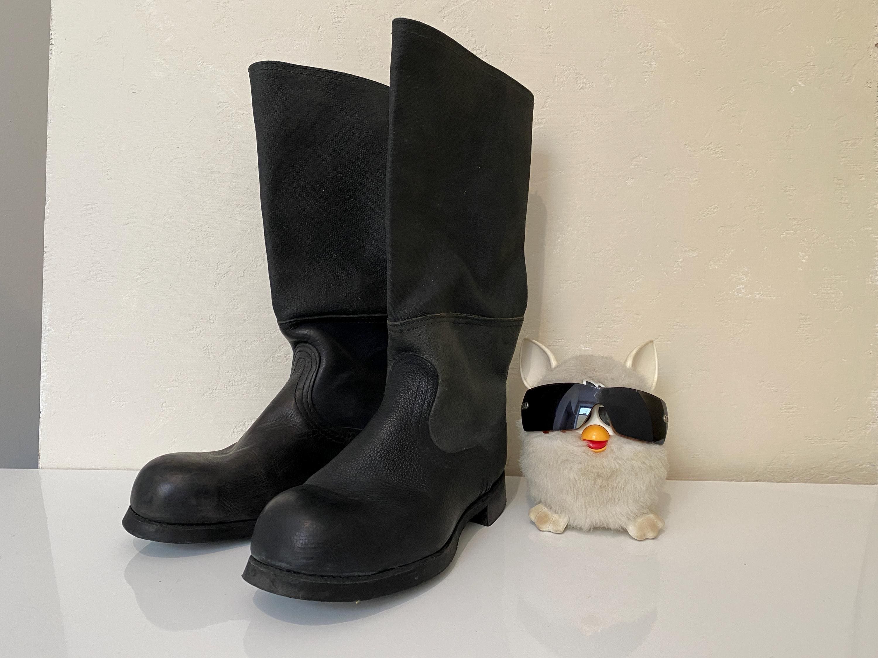 Men Boots Size 9 Leather Soviet Boots, Black Vintage Boots,1980 S