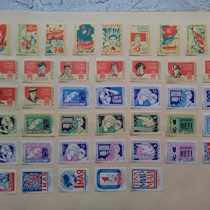 Vintage USSR Matchbox Labels Set - 1960s Collectible (42 Pieces)