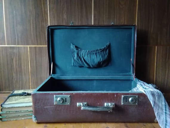 Vintage suitcase,Imitation leather suitcase,Dark … - image 2