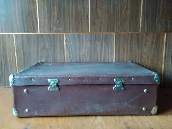 Vintage suitcase,Imitation leather suitcase,Dark … - image 5