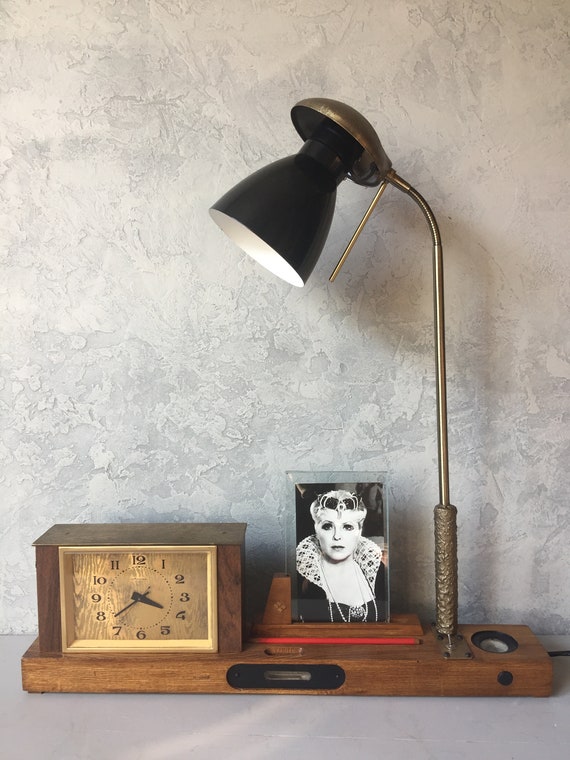 Unique Table Lamp Mechanical Clock Photo Stand Handmade | Etsy