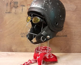 Vintage motorcycle helmet, black safety helmet, vintage helmet, garage decor