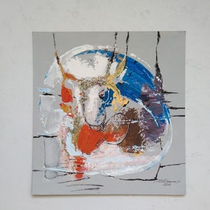 Small Abstract Painting: Colorful Modern Art on Cardboard