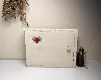 Vintage Wooden First Aid Cabinet, Apothecary Storage Box