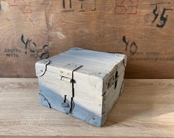 Wooden box, small army spare parts storage box, vintage box grey