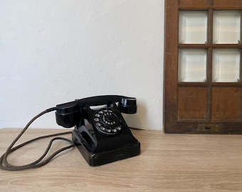 Vintage Black Bakelite Rotary Dial Telephone, USSR 1950s VEF