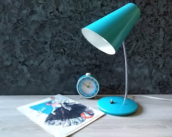 Vintage Green Metal Desk Lamp: Retro USSR Table Lamp, 1970s