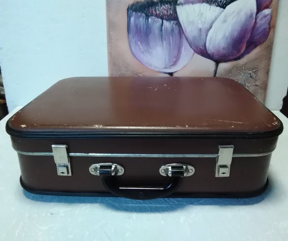 Vintage suitcase,Brown Portfolio Travel case Camera inside Cardboard,Imitation leather, Made in the USSR