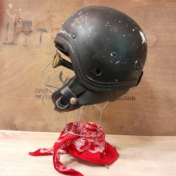 Vintage motorcycle helmet, black safety helmet, v… - image 2