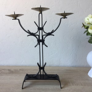 Vintage Handmade Iron Triple Candlestick - Home Decor Holder
