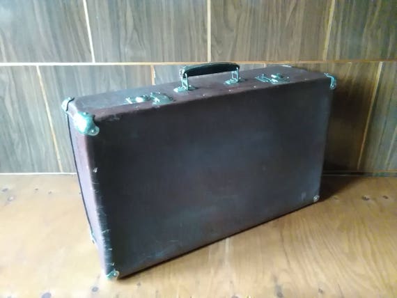 Vintage suitcase,Imitation leather suitcase,Dark … - image 4