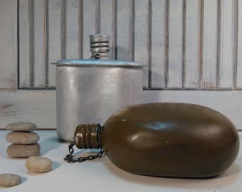Vintage USSR Military Flask: Green Aluminum Canteen, Rare Goods