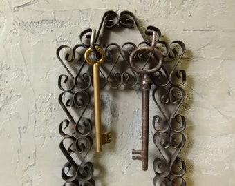 Hanger voor sleutels met vintage haken, muur hanger, zwart metaal, handgemaakt, rustieke stijl, huishoudster