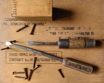 Screwdriver vintage, collection tool, Vintage screwdriver with wooden handle,Steam Punk, tool for industry, mid-century instrument, 2 items