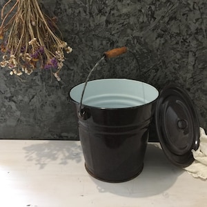 Vintage Enamel Bucket: Brown Rustic Decor, USSR Made