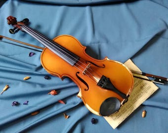 Vintage violin, 4/4 violin instrument, musical instrument, violin production of the USSR, decor music, string instrument 1980