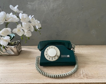 Telephone landline vintage, green telephone, decor.