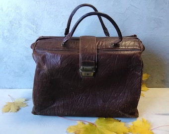 Vintage Mens briefcase,Leather bag,vintage large brown bag, retro