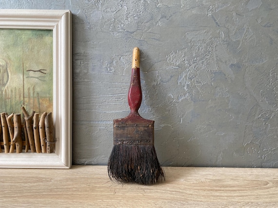 Ancien Grand Pinceau Bois Poils Naturels - Style Country Core Primitif