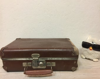 Vintage suitcase,Imitation leather suitcase, Brown Portfolio Travel case Camera inside Cardboard,Imitation leather, Made in the USSR