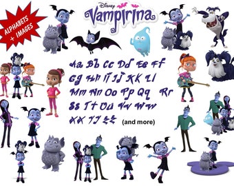 Full Alphabet + 20 Vampirina Clip Art Images High Quality, Transparent Background True Type Font Scrapbooking, Stickers, Party, Banners