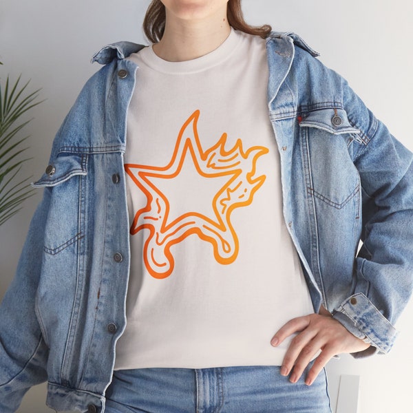 Burning Star Shirt, Unisex Graphic Shirt, Lava Star Tshirt, Cool Couple Tee, Minimalistic Tshirt Woman, Orange Star Shirt Man