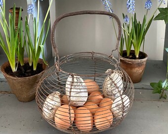 Ancien panier à oeufs, panier à salade vintage, panier fil métal, campagne chic