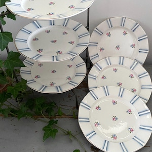 6 DIGOIN SARREGUEMINES flat plates, antique plates, floral decoration plates, festive table, French plates
