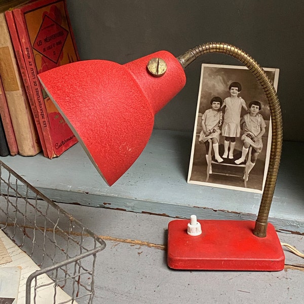 Lampe de bureau vintage, lampe à poser, lampe articulée,lampe rouge