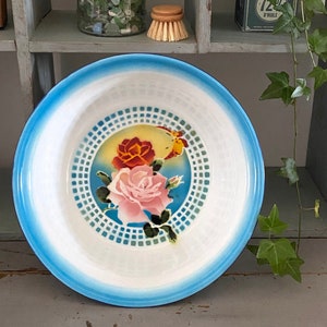 Large enameled basin, 50s China enameled basin, chic countryside, floral pattern