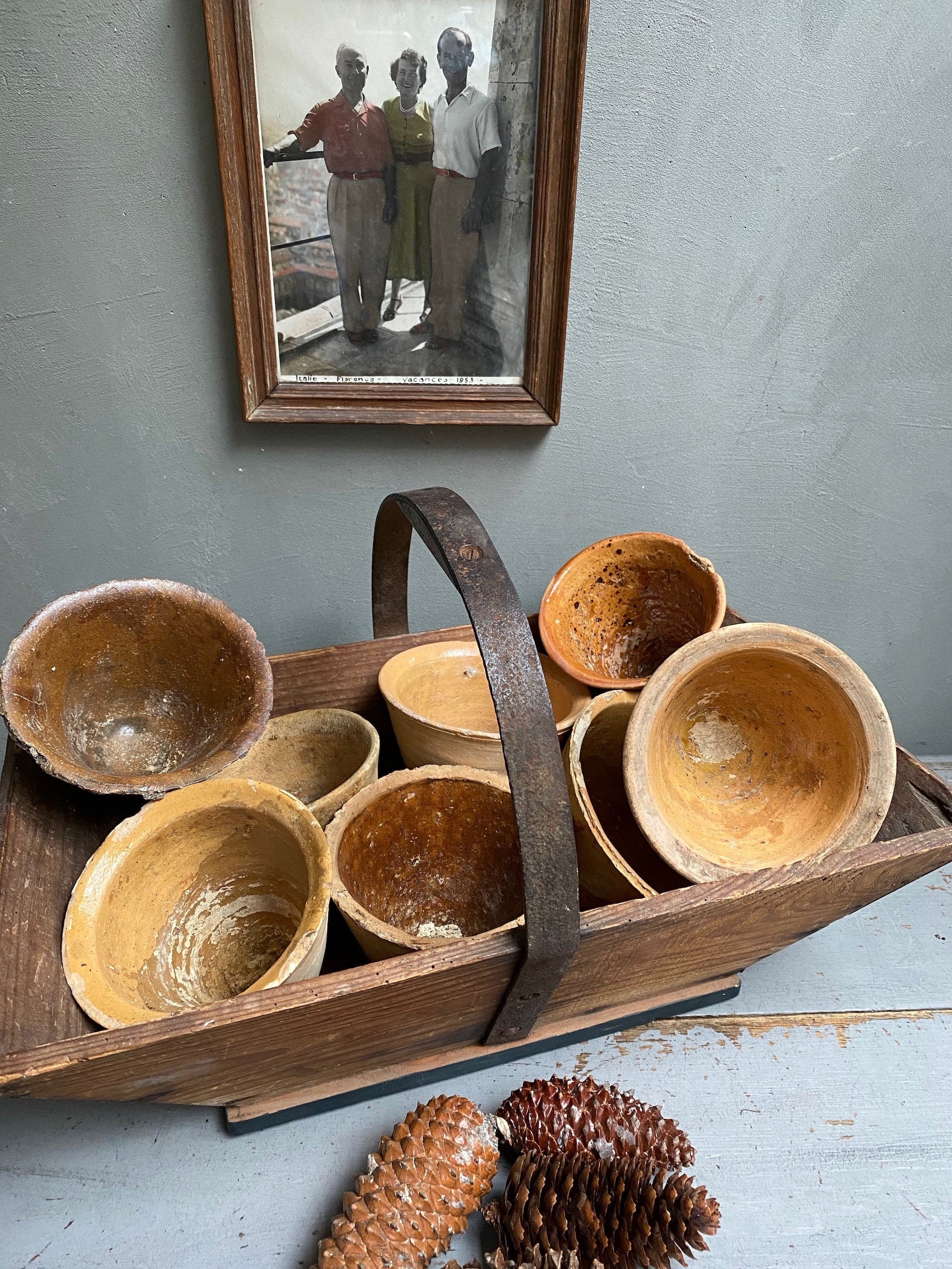 Paire d'anciens Pots de Résiniers, en Terre Cuite, Terracotta, Art Populaire