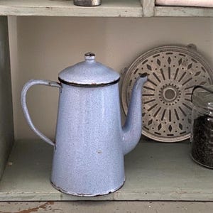 Enameled coffee pot, antique coffee pot, country chic, collection, gift