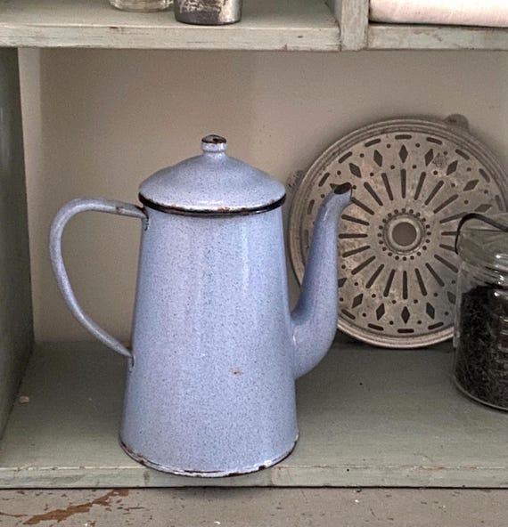 エナメルコーヒーポット、アンティークコーヒーポット、カントリー