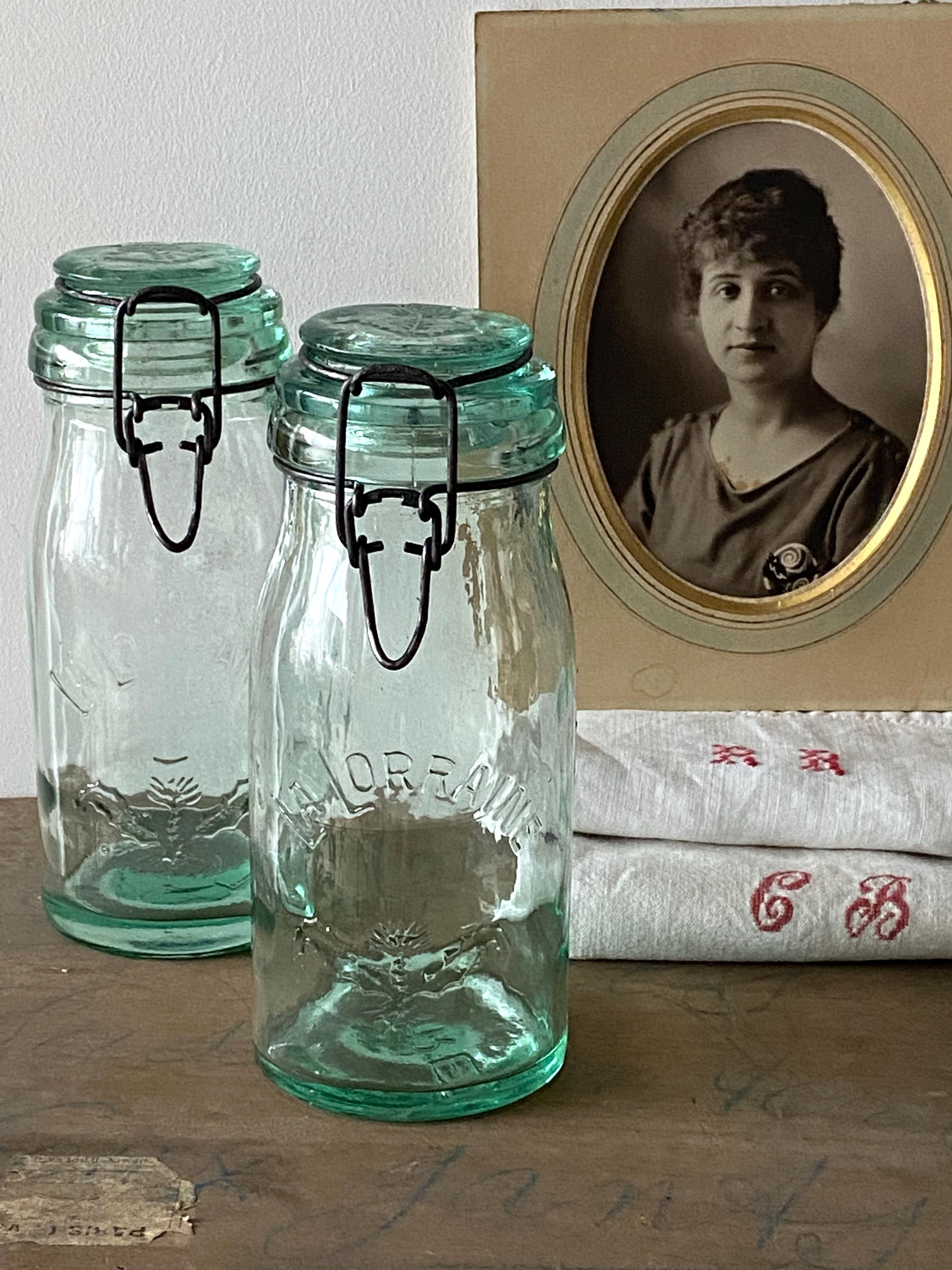 Ancien Bocal La Lorraine - Verre Soufflé Moulé - Décor Chardon - 1L - Vintage France
