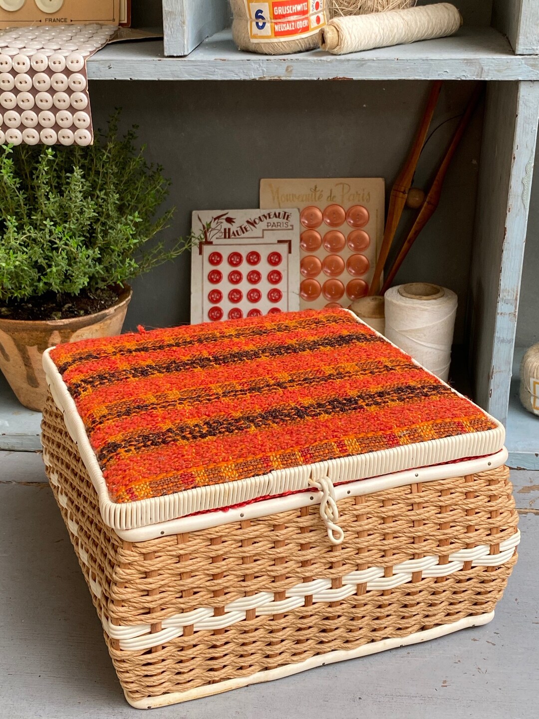 Vintage Rattan and Tapestry Worker Old Sewing Box Gift Etsy
