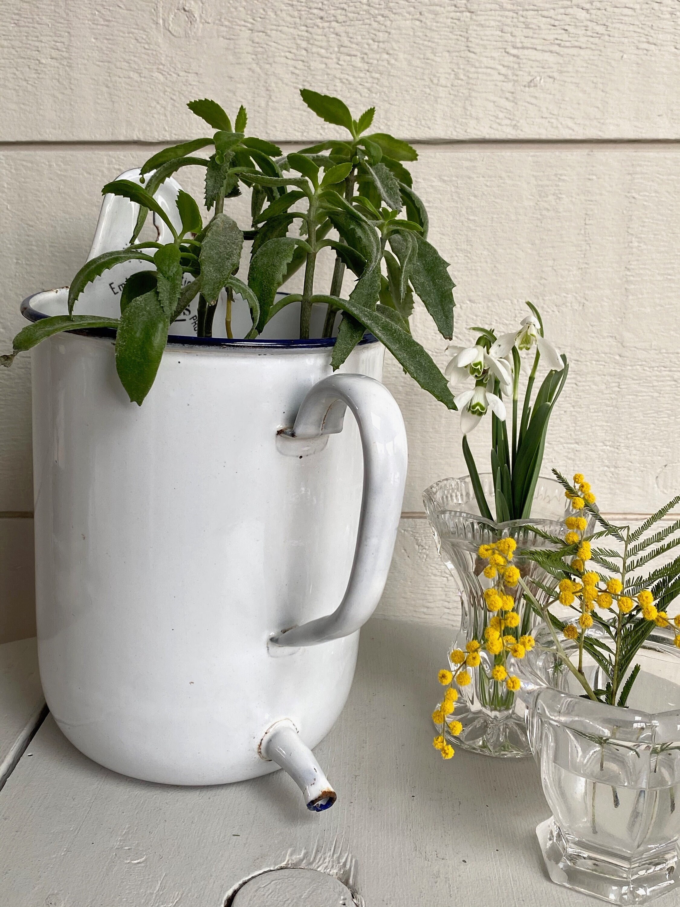 Pot à Lavement Émaillé, Pot Ancien, Émail de St Dizier , Campagne Chic