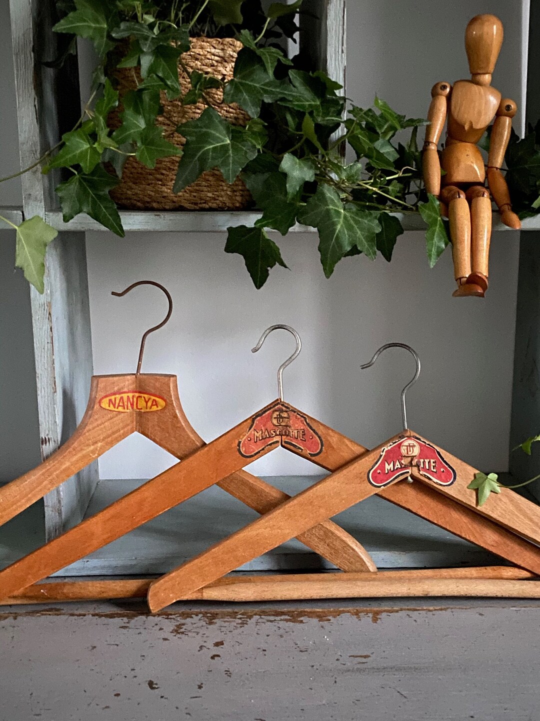 Trio of Old Hangers Wooden Hangers Advertising Hangers Etsy